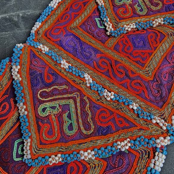 Kuchi Embroidered Pouch Wallet Central Asian Handmade Beaded Triangle Pockets - Picture 6 of 6